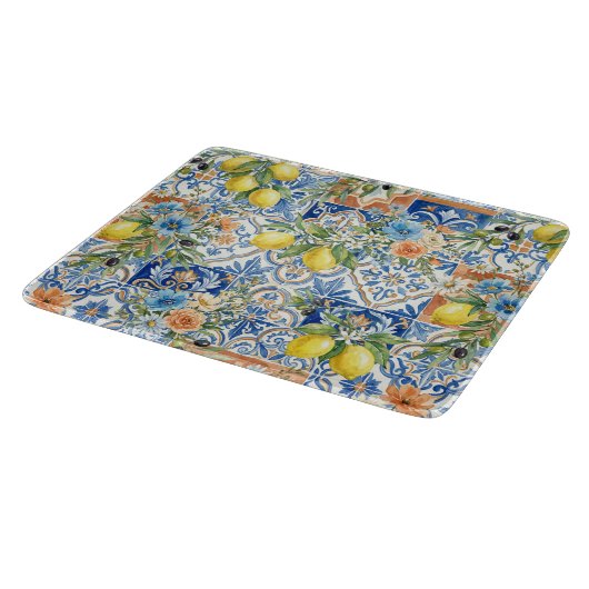 Lisbon Blue Lemon Tile Citrus Kitchen Decor カッティングボード (角)