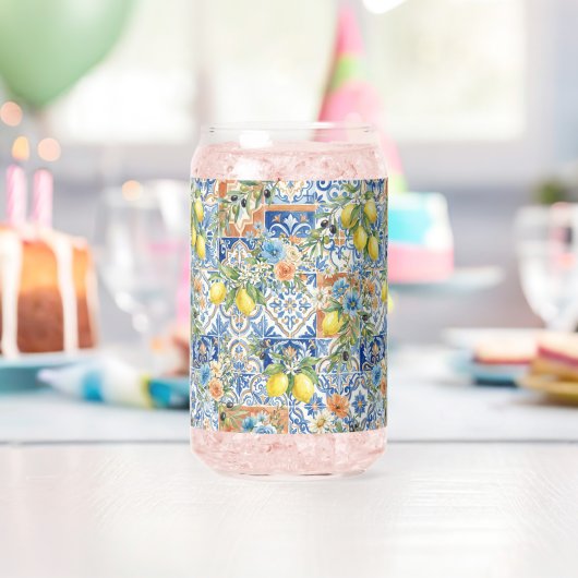 Lisbon Blue Lemon Tile Citrus Kitchen Decor ガラス缶 (インサイチュ (バースデー))