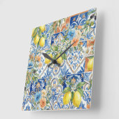 Lisbon Blue Lemon Tile Citrus Kitchen Decor スクエア壁時計 (傾斜)