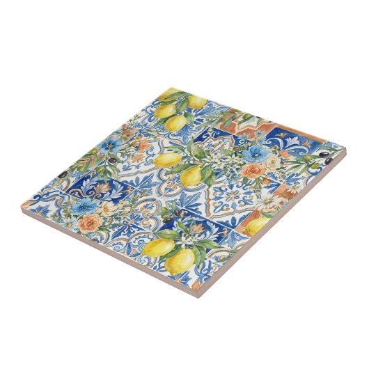 Lisbon Blue Lemon Tile Citrus Kitchen Decor タイル (側面)