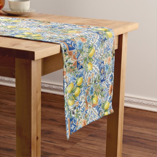 Lisbon Blue Lemon Tile Citrus Table Decor ショートテーブルランナー (インサイチュ)