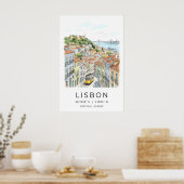 Lisbon City Art Print Yellow Tram, Tiled Streets ポスター (キッチン)