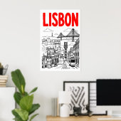 Lisbon Cityscape Art Print - Minimalist Black and ポスター (ホームオフィス)