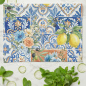 Lisbon Elegant Mediterranean Lemon Tile Pattern キッチンタオル (折り畳み)