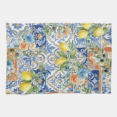 Lisbon Elegant Mediterranean Lemon Tile Pattern キッチンタオル (横)