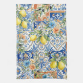 Lisbon Elegant Mediterranean Lemon Tile Pattern キッチンタオル (縦)