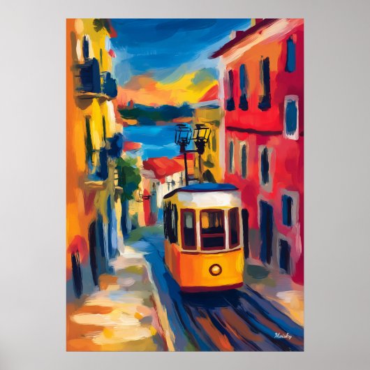 Lisbon Fauvist Cityscape, Alfama Colorful Portugal ポスター (正面)