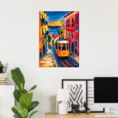 Lisbon Fauvist Cityscape, Alfama Colorful Portugal ポスター (ホームオフィス)