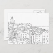 Lisbon Portugalの白黒ラインアートポストカード ポストカード (正面/裏面)