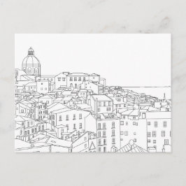 Lisbon Portugalの白黒ラインアートポストカード ポストカード