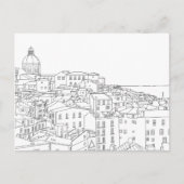 Lisbon Portugalの白黒ラインアートポストカード ポストカード (正面)
