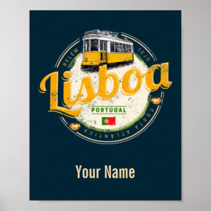 Lisbon Portugal with Retro Tram Vintage Souvenir ポスター