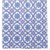 Lisbon Royale Classic Blue and White Geometric シャワーカーテン (正面)