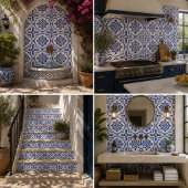 Lisbon Royale Classic Blue and White Geometric  タイル