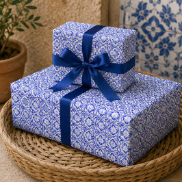 Lisbon Royale Classic Blue and White Geometric ラッピングペーパー