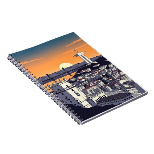 Lisbon Sunset Illustration Notebook – Retro Portug ノートブック (右側)