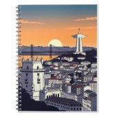 Lisbon Sunset Illustration Notebook – Retro Portug ノートブック (正面)