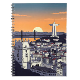 Lisbon Sunset Illustration Notebook – Retro Portug ノートブック