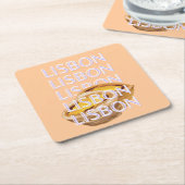Lisbon Travel Art, Orange, Portugal Travel Art スクエアペーパーコースター (アングル)