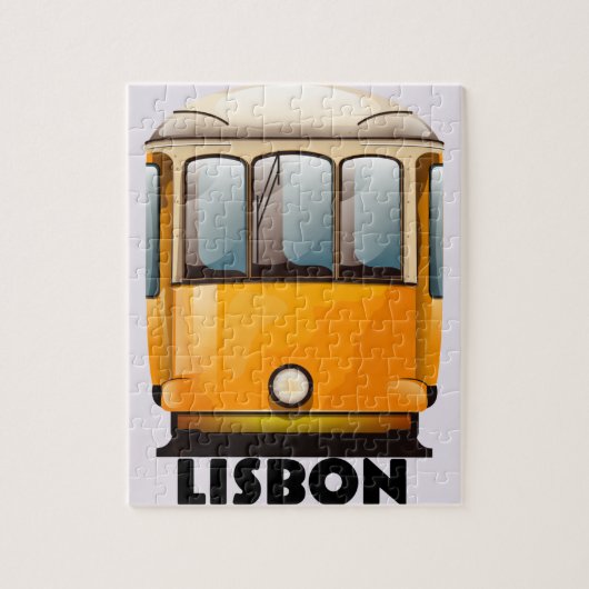 Lisbon yellow Tram travel poster ジグソーパズル (縦)