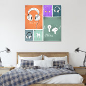 Listening Through Time – Headphones Evolution キャンバスプリント (インサイチュ (寝室))