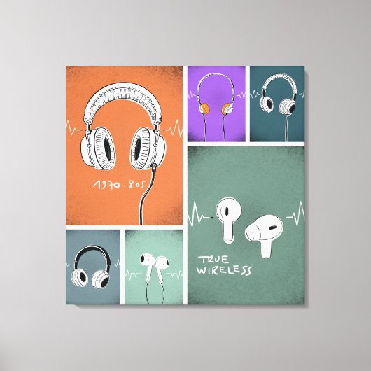 Listening Through Time – Headphones Evolution キャンバスプリント (正面)