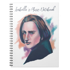 Liszt Colorful Watercolor Portrait Custom Name ノートブック