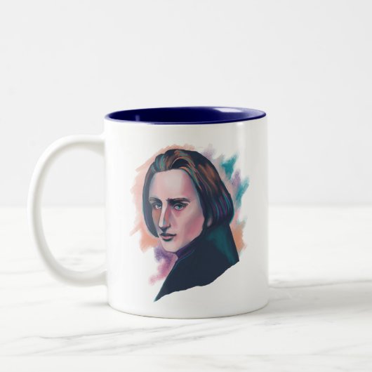 Liszt Watercolor Portrait Quote  ツートーンマグカップ (左)