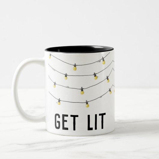 Litにおもしろいなクリスマスの照明のマグを得て下さい ツートーンマグカップ (左)