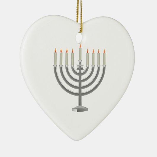 Litのダビデの星との銀製のハヌカーの(ユダヤ教)メノラー セラミックオーナメント (右)