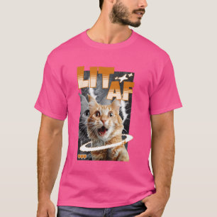 Lit Afキャットおもしろいミーム顔Y2K銀河系美学 Tシャツ