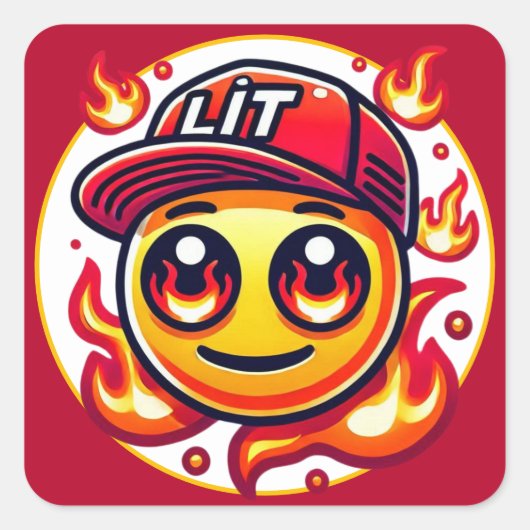 LIT Fire Emoji Urban スクエアシール (正面)