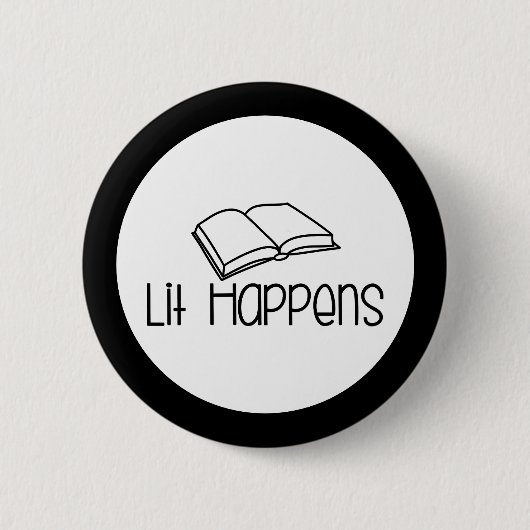 Lit Happens おもしろ本好き 缶バッジ (正面)