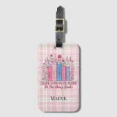 Literary Blooms Book Stack Soft Plaid  ラゲッジタグ (正面縦)