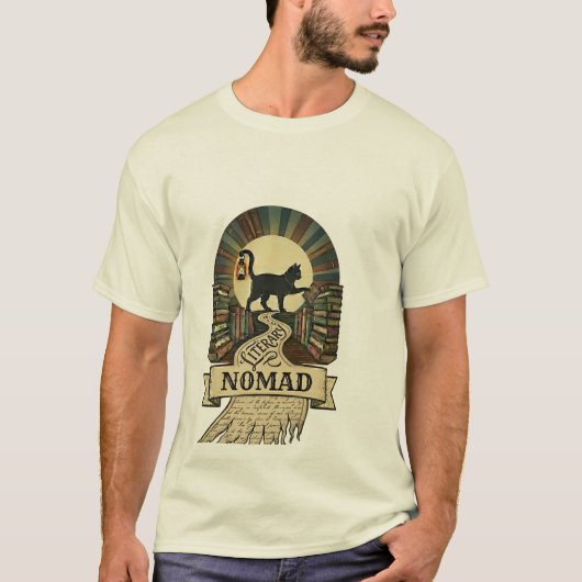 LITERARY NOMAD - 面白い黒猫 Tシャツ (正面)