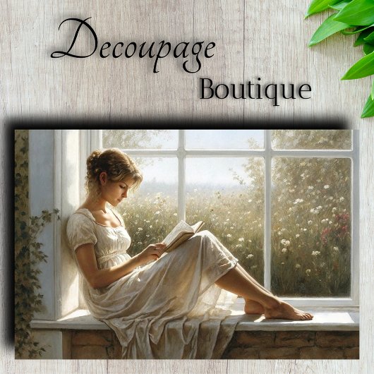 Literary Window Seat Reader Decompage 薄葉紙