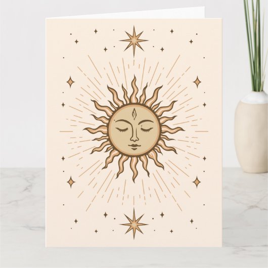 Litha Celestial Sun Face Summer Solstice Art カード (正面)