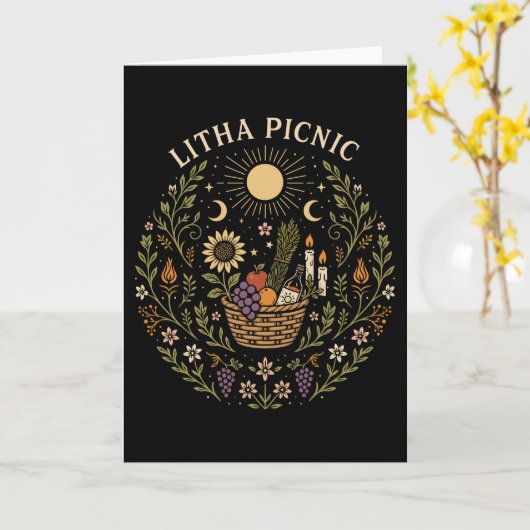Litha Picnic Summer Solstice Celestial Art カード (黄色い花)
