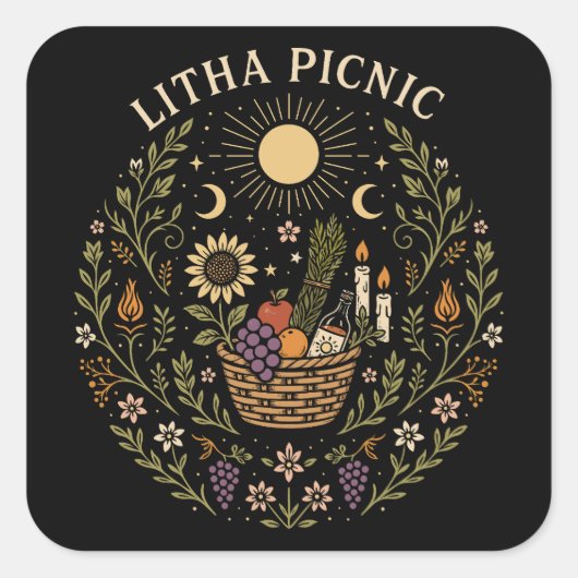 Litha Picnic Summer Solstice Celestial Art スクエアシール (正面)