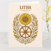 Litha Sunflower Wheel Summer Solstice Celestial カード (黄色い花)