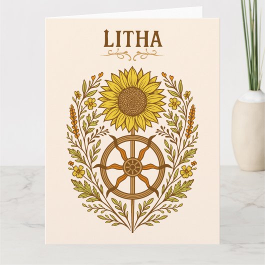 Litha Sunflower Wheel Summer Solstice Celestial カード (正面)