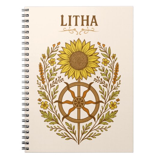 Litha Sunflower Wheel Summer Solstice Celestial ノートブック (正面)
