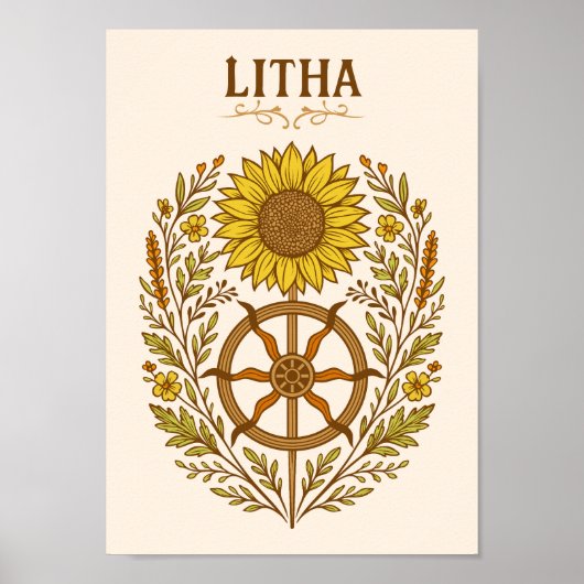 Litha Sunflower Wheel Summer Solstice Celestial ポスター (正面)