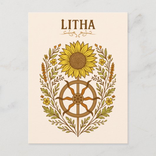 Litha Sunflower Wheel Summer Solstice Celestial ポストカード (正面)