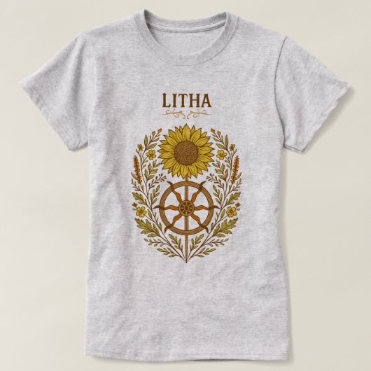 Litha Sunflower Wheel Summer Solstice Celestial Tシャツ (デザイン正面)
