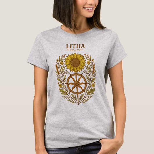 Litha Sunflower Wheel Summer Solstice Celestial  Tシャツ (正面)