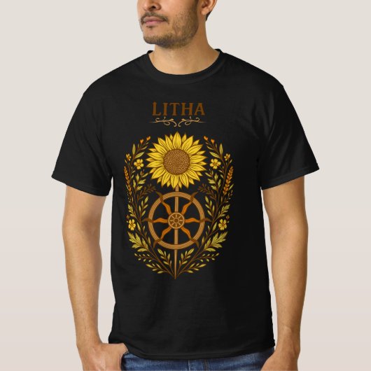 Litha Sunflower Wheel Summer Solstice Celestial Tシャツ (正面)