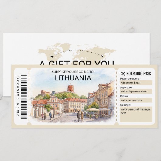 Lithuania Trip Boarding Pass Ticket 招待状 (正面/裏面)