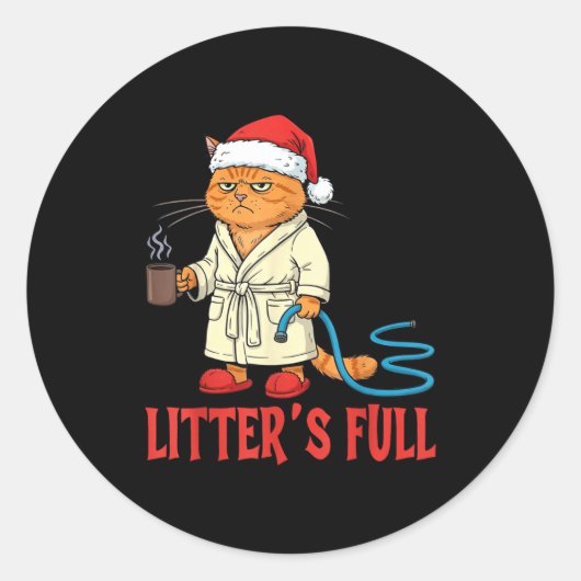 Litter’s Full Funny Cat Lovers Christmas Xmas ラウンドシール (正面)