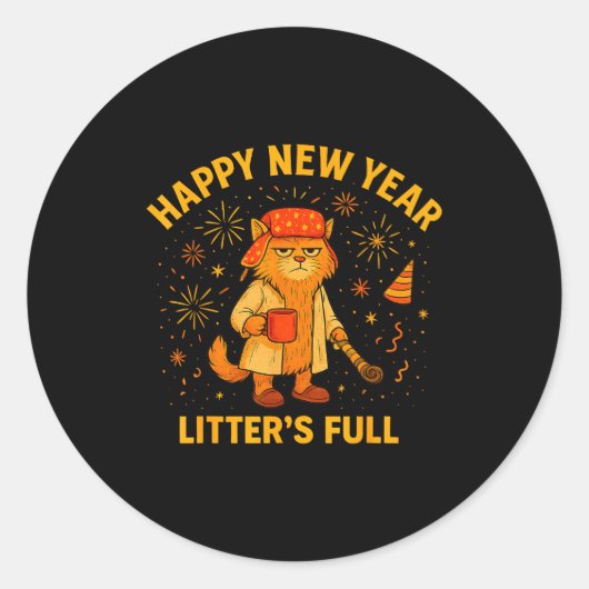Litter’s Full Funny Cat Lovers Happy New Year  ラウンドシール (正面)